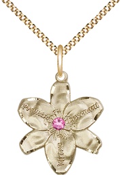 [0089GF-STN10/18G] 14kt Gold Filled Chastity Pendant with a 3mm Rose Swarovski stone on a 18 inch Gold Plate Light Curb chain