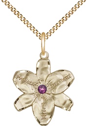 [0089GF-STN2/18G] 14kt Gold Filled Chastity Pendant with a 3mm Amethyst Swarovski stone on a 18 inch Gold Plate Light Curb chain