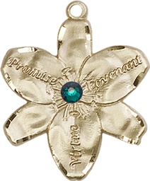 [0089GF-STN5] 14kt Gold Filled Chastity Medal with a 3mm Emerald Swarovski stone