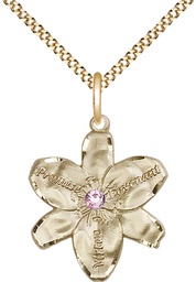 [0089GF-STN6/18G] 14kt Gold Filled Chastity Pendant with a 3mm Light Amethyst Swarovski stone on a 18 inch Gold Plate Light Curb chain