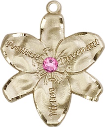 [0089KT-STN10] 14kt Gold Chastity Medal with a 3mm Rose Swarovski stone