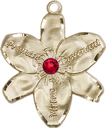 [0089KT-STN7] 14kt Gold Chastity Medal with a 3mm Ruby Swarovski stone