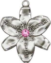 [0089SS-STN10] Sterling Silver Chastity Medal with a 3mm Rose Swarovski stone