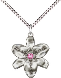 [0089SS-STN10/18S] Sterling Silver Chastity Pendant with a 3mm Rose Swarovski stone on a 18 inch Light Rhodium Light Curb chain