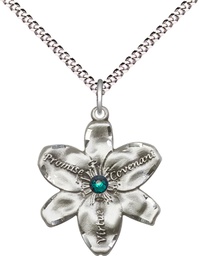 [0089SS-STN5/18S] Sterling Silver Chastity Pendant with a 3mm Emerald Swarovski stone on a 18 inch Light Rhodium Light Curb chain
