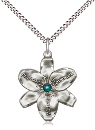 [0089SS-STN5/18S] Sterling Silver Chastity Pendant with a 3mm Emerald Swarovski stone on a 18 inch Light Rhodium Light Curb chain