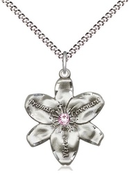 [0089SS-STN6/18S] Sterling Silver Chastity Pendant with a 3mm Light Amethyst Swarovski stone on a 18 inch Light Rhodium Light Curb chain