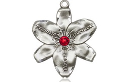 [0089SS-STN7] Sterling Silver Chastity Medal with a 3mm Ruby Swarovski stone