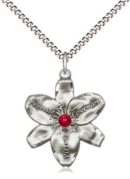 [0089SS-STN7/18S] Sterling Silver Chastity Pendant with a 3mm Ruby Swarovski stone on a 18 inch Light Rhodium Light Curb chain