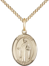 [8052GF/18G] 14kt Gold Filled Saint Justin Pendant on a 18 inch Gold Plate Light Curb chain