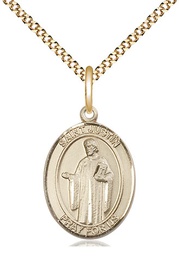 [8052GF/18G] 14kt Gold Filled Saint Justin Pendant on a 18 inch Gold Plate Light Curb chain