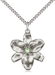 [0089SS-STN8/18S] Sterling Silver Chastity Pendant with a 3mm Peridot Swarovski stone on a 18 inch Light Rhodium Light Curb chain