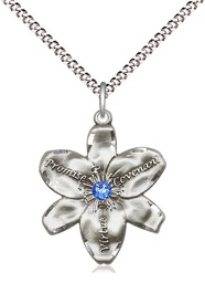 [0089SS-STN9/18S] Sterling Silver Chastity Pendant with a 3mm Sapphire Swarovski stone on a 18 inch Light Rhodium Light Curb chain