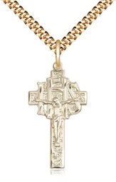 [0098GF/24G] 14kt Gold Filled Crucifix-IHS Pendant on a 24 inch Gold Plate Heavy Curb chain