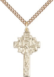 [0098GF/24GF] 14kt Gold Filled Crucifix-IHS Pendant on a 24 inch Gold Filled Heavy Curb chain