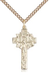 [0098GF/24GF] 14kt Gold Filled Crucifix-IHS Pendant on a 24 inch Gold Filled Heavy Curb chain