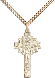 [0098GF/24GF] 14kt Gold Filled Crucifix-IHS Pendant on a 24 inch Gold Filled Heavy Curb chain