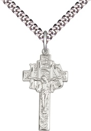 [0098SS/24S] Sterling Silver Crucifix-IHS Pendant on a 24 inch Light Rhodium Heavy Curb chain