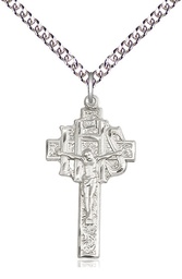 [0098SS/24SS] Sterling Silver Crucifix-IHS Pendant on a 24 inch Sterling Silver Heavy Curb chain