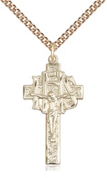 [0099GF/24GF] 14kt Gold Filled Crucifix-IHS Pendant on a 24 inch Gold Filled Heavy Curb chain