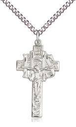 [0099SS/24SS] Sterling Silver Crucifix-IHS Pendant on a 24 inch Sterling Silver Heavy Curb chain
