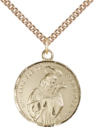 [0101GF/24GF] 14kt Gold Filled Saint Francis of Assisi Pendant on a 24 inch Gold Filled Heavy Curb chain