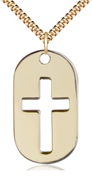 [0110DTGF/24G] 14kt Gold Filled Cross Dog Tag Pendant on a 24 inch Gold Plate Heavy Curb chain