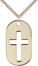 [0110DTGF/24GF] 14kt Gold Filled Cross Dog Tag Pendant on a 24 inch Gold Filled Heavy Curb chain