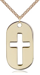 [0110DTGF/24GF] 14kt Gold Filled Cross Dog Tag Pendant on a 24 inch Gold Filled Heavy Curb chain