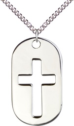 [0110DTSS/24SS] Sterling Silver Cross Dog Tag Pendant on a 24 inch Sterling Silver Heavy Curb chain