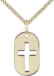 [0111DTGF/18G] 14kt Gold Filled Cross Dog Tag Pendant on a 18 inch Gold Plate Light Curb chain
