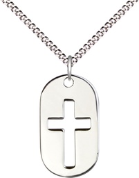[0111DTSS/18S] Sterling Silver Cross Dog Tag Pendant on a 18 inch Light Rhodium Light Curb chain