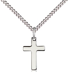 [0111YSS/18S] Sterling Silver Cross Pendant on a 18 inch Light Rhodium Light Curb chain