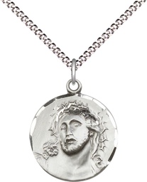 [0154SS/18S] Sterling Silver Ecce Homo Pendant on a 18 inch Light Rhodium Light Curb chain