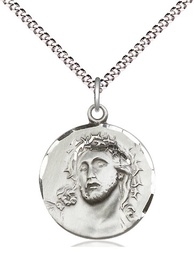 [0154SS/18S] Sterling Silver Ecce Homo Pendant on a 18 inch Light Rhodium Light Curb chain