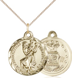[0192GF1/18GF] 14kt Gold Filled Saint Christopher Air Force Pendant on a 18 inch Gold Filled Light Curb chain
