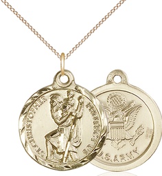 [0192GF2/18GF] 14kt Gold Filled Saint Christopher Army Pendant on a 18 inch Gold Filled Light Curb chain