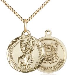 [0192GF3/18G] 14kt Gold Filled Saint Christopher Coast Guard Pendant on a 18 inch Gold Plate Light Curb chain