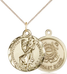 [0192GF3/18GF] 14kt Gold Filled Saint Christopher Coast Guard Pendant on a 18 inch Gold Filled Light Curb chain