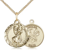 [0192GF5/18G] 14kt Gold Filled Saint Christopher National Guard Pendant on a 18 inch Gold Plate Light Curb chain