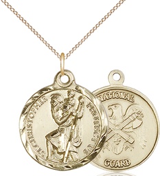 [0192GF5/18GF] 14kt Gold Filled Saint Christopher National Guard Pendant on a 18 inch Gold Filled Light Curb chain