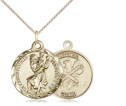 [0192GF5/18GF] 14kt Gold Filled Saint Christopher National Guard Pendant on a 18 inch Gold Filled Light Curb chain