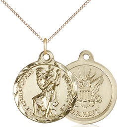 [0192GF6/18GF] 14kt Gold Filled Saint Christopher Navy Pendant on a 18 inch Gold Filled Light Curb chain