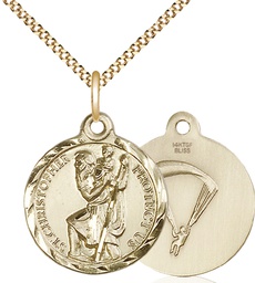 [0192GF7/18G] 14kt Gold Filled Saint Christopher Paratrooper Pendant on a 18 inch Gold Plate Light Curb chain