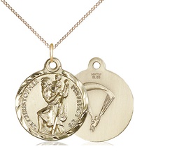 [0192GF7/18GF] 14kt Gold Filled Saint Christopher Paratrooper Pendant on a 18 inch Gold Filled Light Curb chain