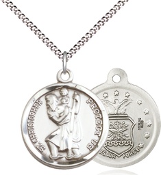 [0192SS1/18S] Sterling Silver Saint Christopher Air Force Pendant on a 18 inch Light Rhodium Light Curb chain