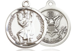 [0192SS2] Sterling Silver Saint Christopher Army Medal