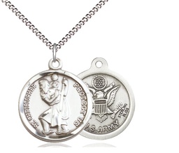 [0192SS2/18S] Sterling Silver Saint Christopher Army Pendant on a 18 inch Light Rhodium Light Curb chain