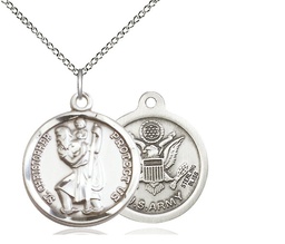 [0192SS2/18SS] Sterling Silver Saint Christopher Army Pendant on a 18 inch Sterling Silver Light Curb chain