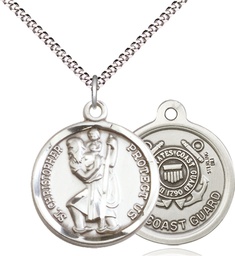[0192SS3/18S] Sterling Silver Saint Christopher Coast Guard Pendant on a 18 inch Light Rhodium Light Curb chain